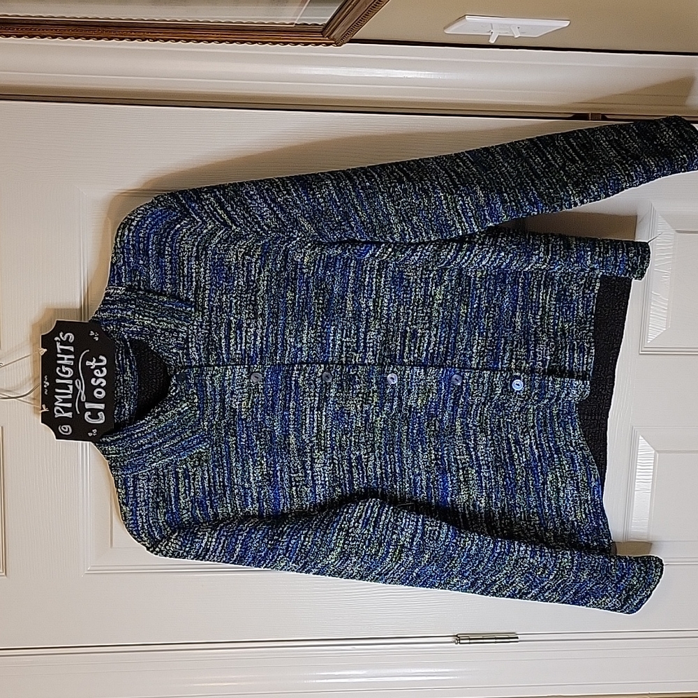 Reversible Jacket Long Sleeve Puckered Fabric Blue Black Green XL